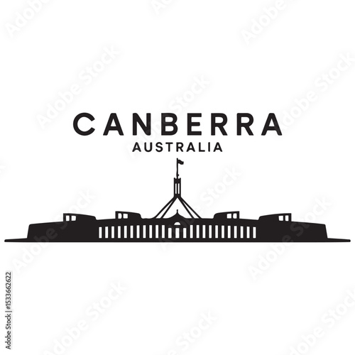 Canberra skyline horizontal banner. Canberra, Australia. Vector template for your design. Vector black silhouette. with white background