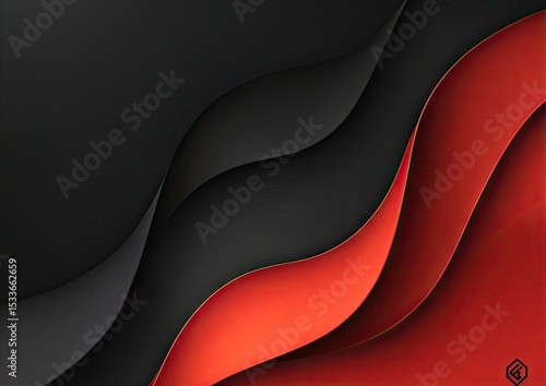 Abstract layered design with black and red curved shapes