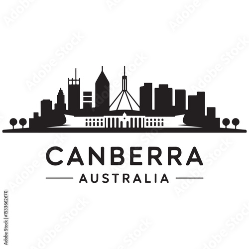 Canberra skyline horizontal banner. Canberra, Australia. Vector template for your design. Vector black silhouette. with white background