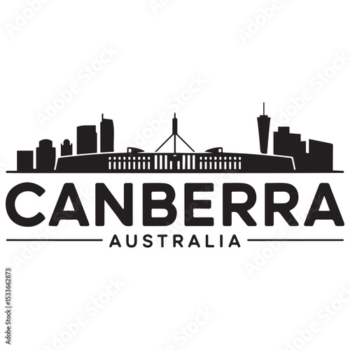 Canberra skyline horizontal banner. Canberra, Australia. Vector template for your design. Vector black silhouette. with white background