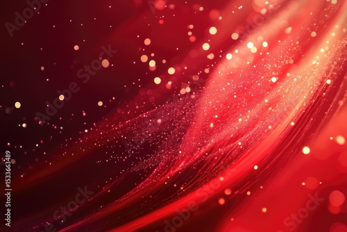 Abstract red background with swirling lines and glittering particles