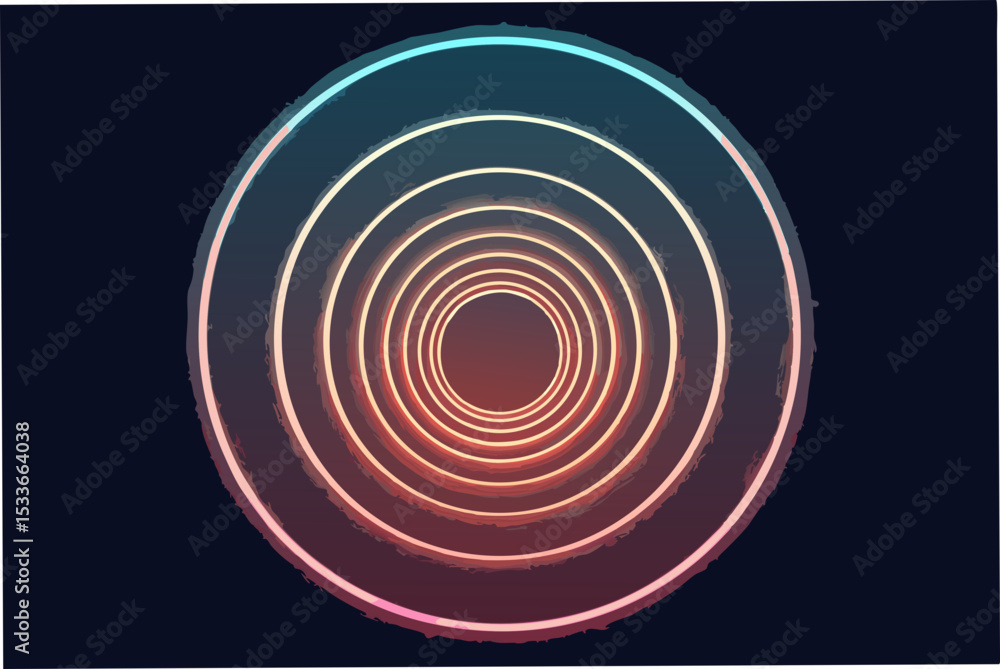 Fototapeta premium Generate a vibrant image of concentric glowing rings, exhibiting a smooth gradient glow, featuring a central, bright light source. The rings should have a subtle, ethereal quality.