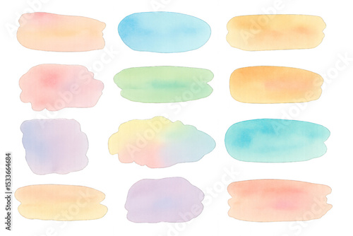 Watercolor paint brushes with wooden handles and soft bristles isolated on transparent background.