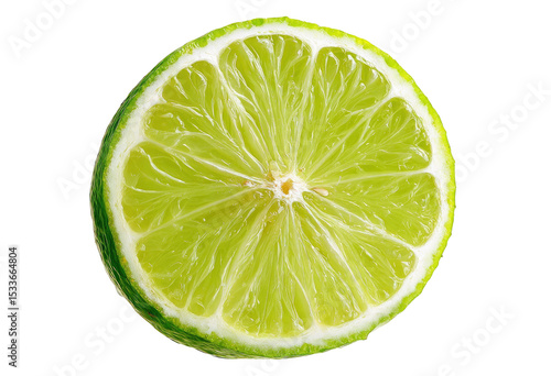 Vibrant Lime Slice Close Up Detail on Transparent Background