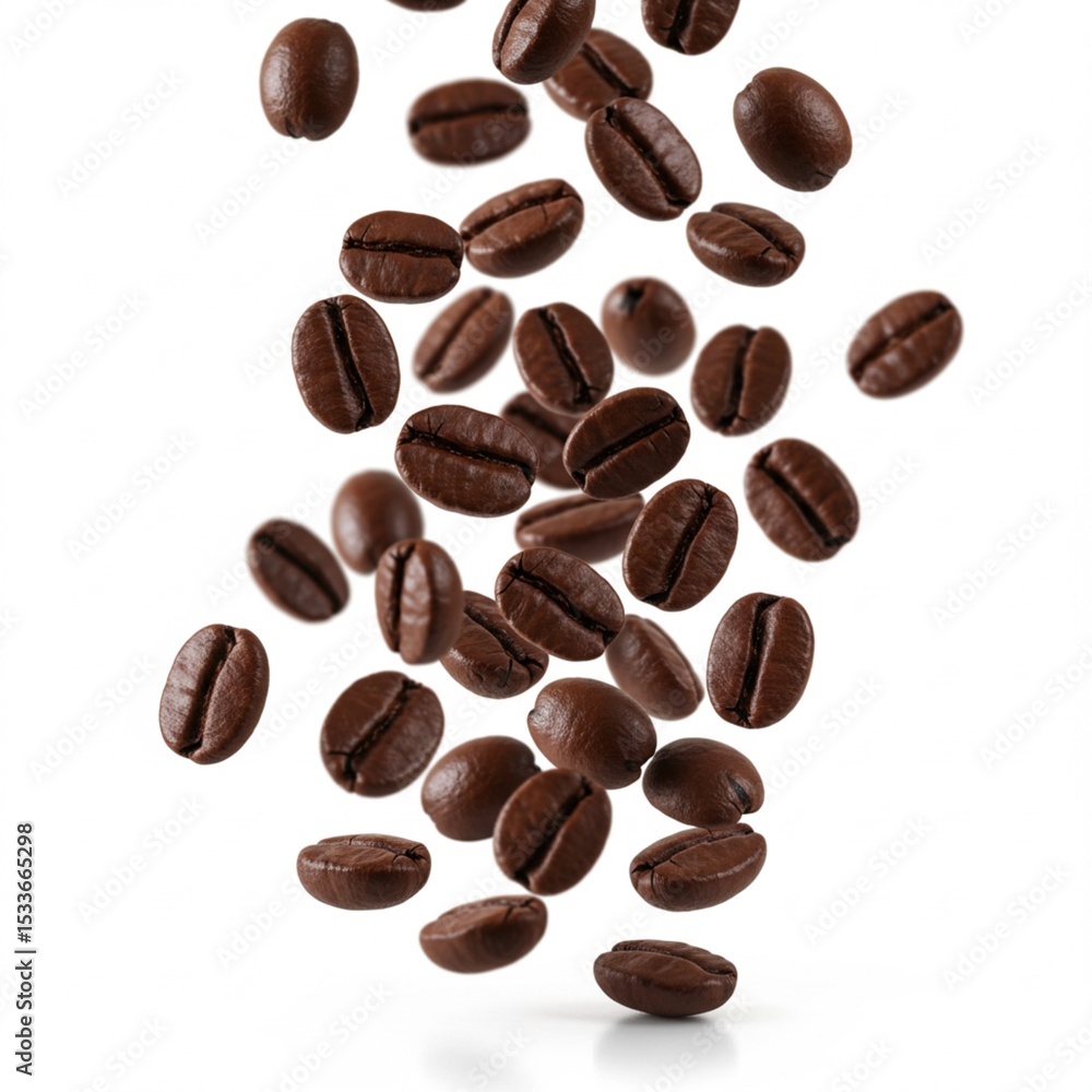 Obraz premium Roasted Coffee Beans: Falling Beans, Beverage Photography, Cafe Menu Design