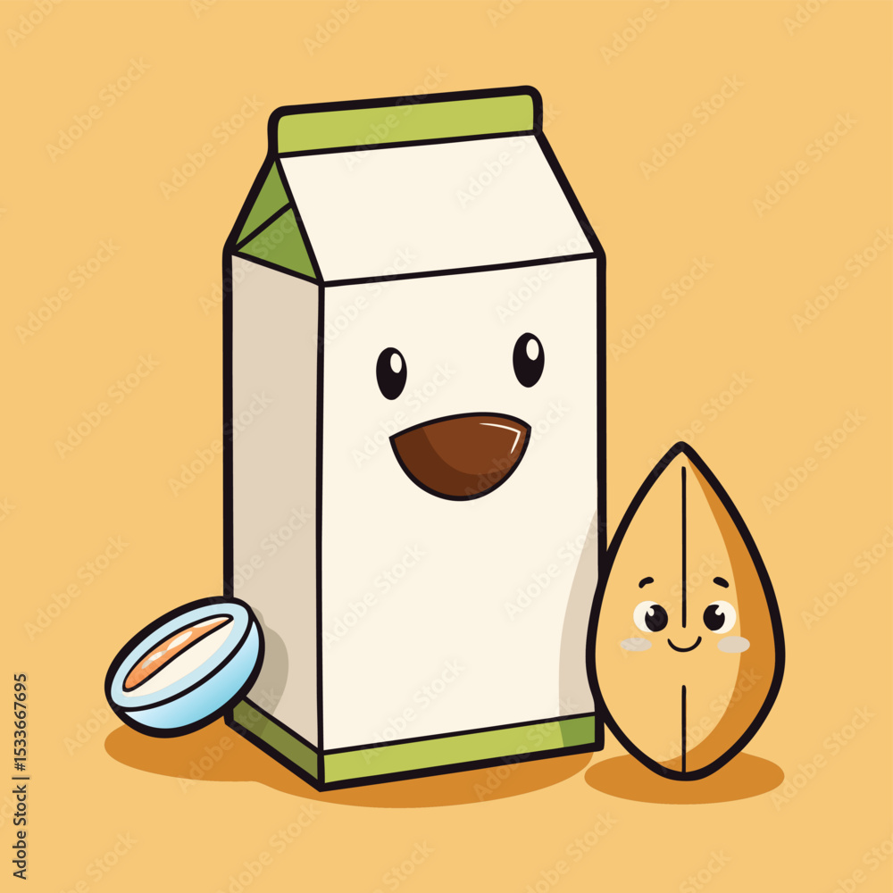 Healthy carton of almond milk, organic branding, with a single almond, symbolizing natural goodness. Healthy carton of almond milk, organic branding, with a single almond, symbolizing natural goodness.