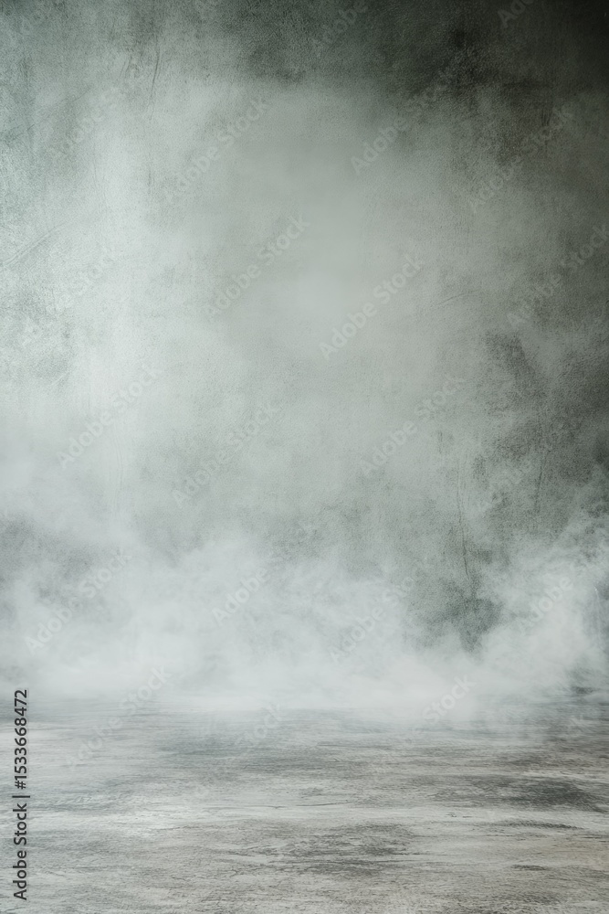 Fototapeta premium Moody Grey Foggy Studio Background: Textured Concrete Floor and Atmospheric Haze