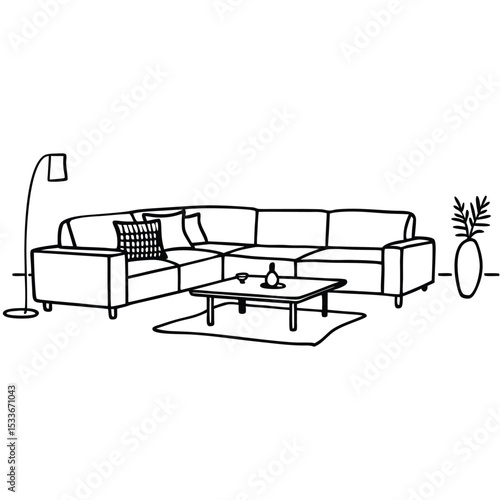 L shaped sectional sofa living room set isolated on white background