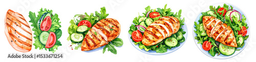 Freshly grilled chicken served with crisp vegetables and salad, perfect for a healthy meal.