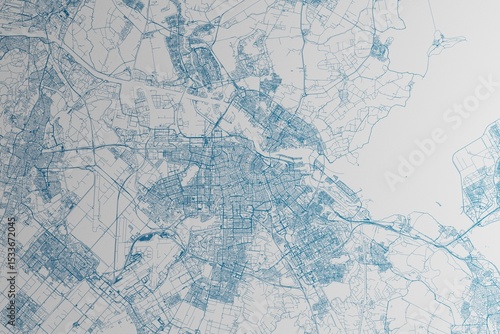 Canvas Print Map of the streets of Amsterdam (Netherlands) made with blue lines on white paper