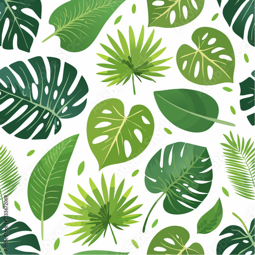 Tropical leaves, seamless pattern. Green leaf plants, endless design