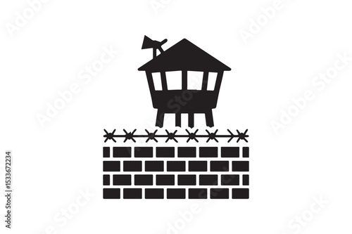 Prison Tower silhouette vector with white background