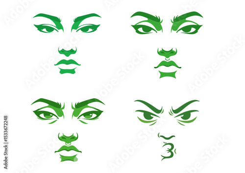 Stylized face illustration with narrowed eyes and pursed mouth in flat green tones, expressing jealousy