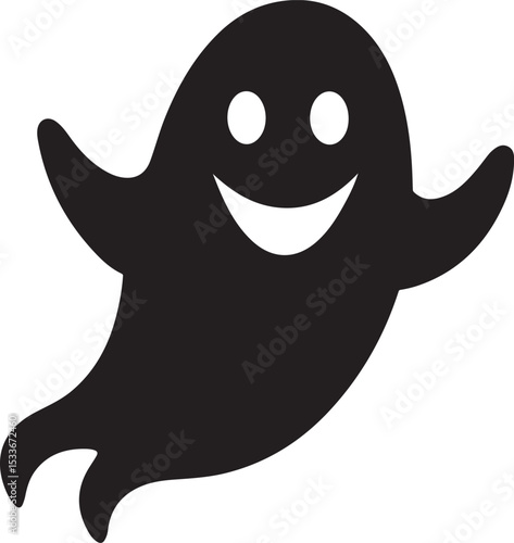 Smiling black ghost silhouette perfect for halloween decorations and spooky party designs