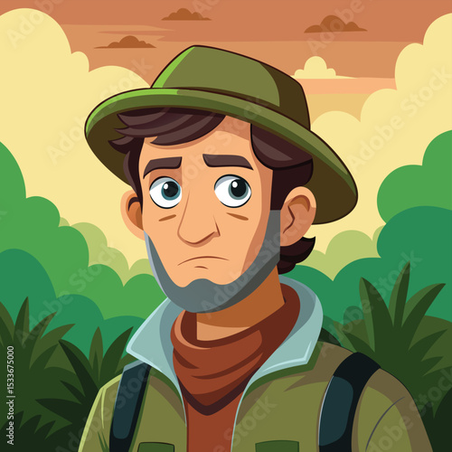 A man, ecologist, wearing field gear, looking concerned about the environment.