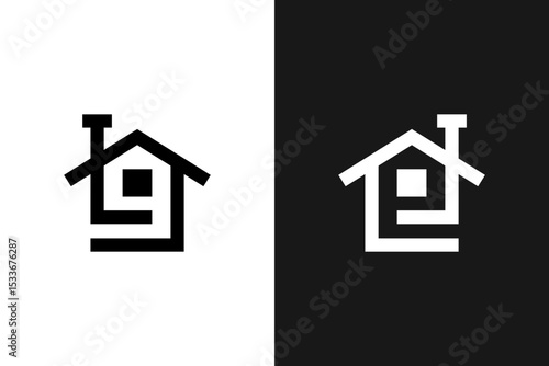 The logo is in the shape of a house and a combination of the number 9 or the letter e with sleek lines.