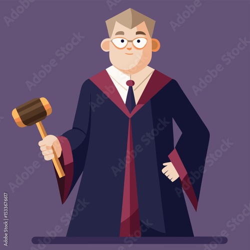 A man, judge, in a robe, holding a gavel, serious and authoritative.