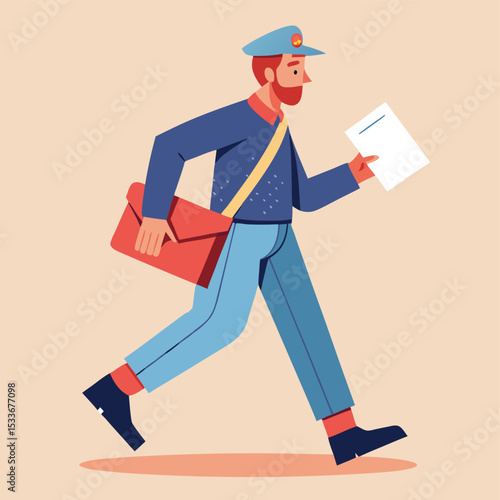 A man, mail carrier, with a bag over his shoulder, delivering correspondence.