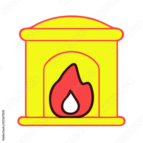 Red fireplace with flame