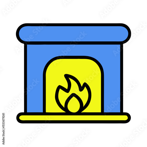 Blue fireplace with flame