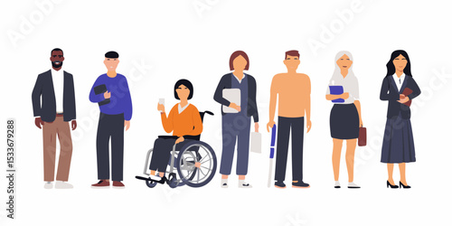 Diverse Group of Professionals Standing Together Inclusive Workforce Representation Multiethnic Team with Disability and Accessibility Business People