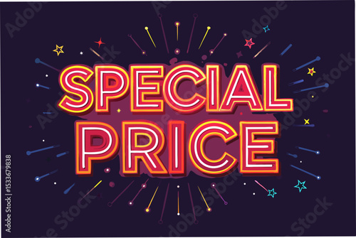 Design a vibrant neon background announcing a special price, featuring glowing elements and an explosion effect.  High-resolution, eye-catching design.