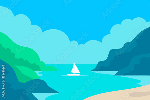 Serene Coastal Escape Sailboat in a Picturesque Bay