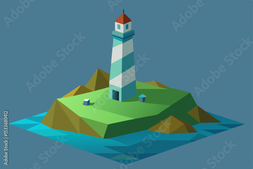 Low-Poly Lighthouse on a Secluded Island A Digital Illustration of Coastal Serenity