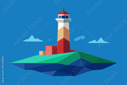 Lighthouse on a Floating Island A Low-Poly Vector Illustration