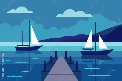 Serene Twilight Sailboats at Dusk on Calm Waters, Peaceful Harbor Scene