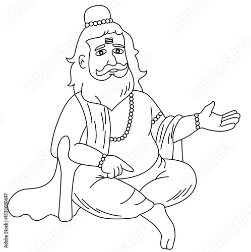 Cute cartoon hand drawn vector Rishi Muni outline.