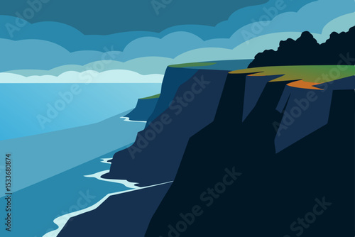 Majestic Coastal Cliffs A Dramatic Seascape Illustration
