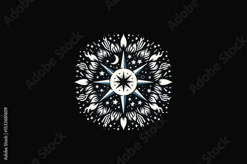 Sun Star flower vector low fidelity image with black color back round made by adobe illustrator. eps