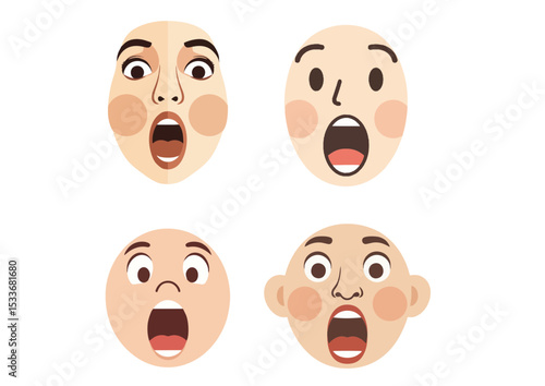Wide open mouth face illustration with raised eyebrows, expressing delight in warm neutral tones