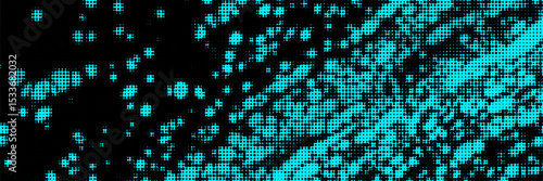 Wave dynamic halftone texture overlay background. Neon blue aura gradient. Modern grange design template