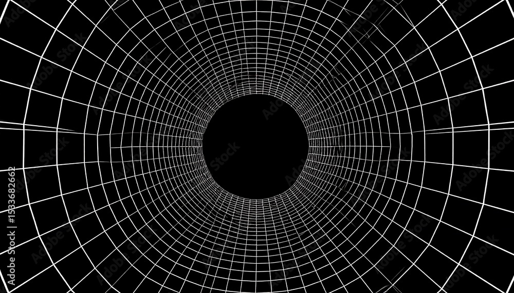 Fototapeta premium Futuristic grid tunnel with black hole.