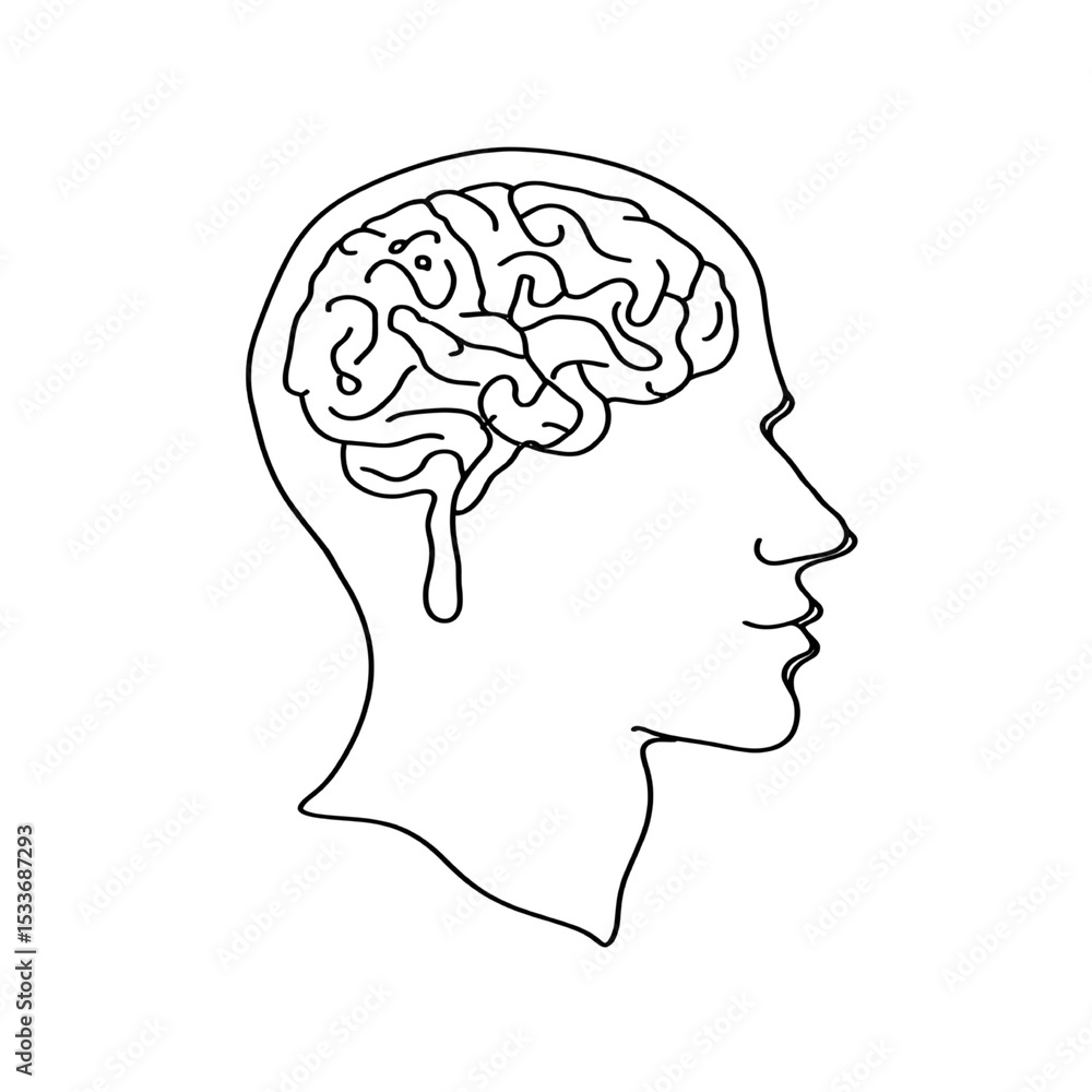 Obraz premium Human Head with Detailed Brain Illustration