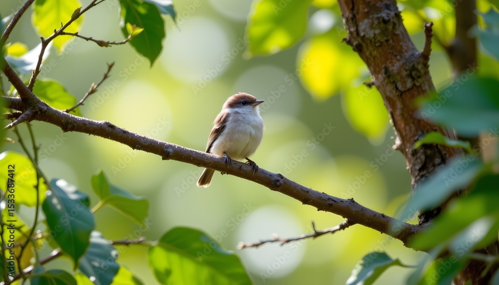 Fototapeta premium a serene outdoor scene with a small bird perched on a branch of a tree