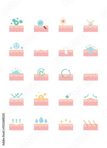 Set of skincare icons, epidermis, healthcare