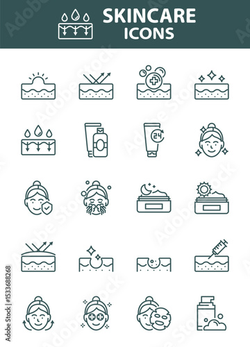 Set of skincare icons, epidermis, healthcare