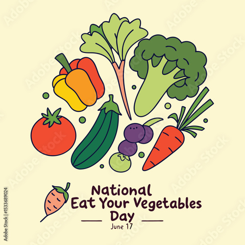 National Eat Your Vegetables Day June 17 Colorful Vegetable Illustration