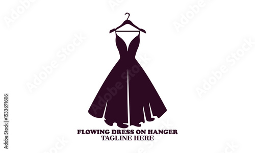 Silhouette of flowing dress on hanger icon, flowing dress on hanger vector illustration and logo design, friendly wardrobe