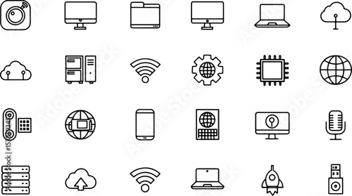 technolonetwork and internet outline icons  linear.eps