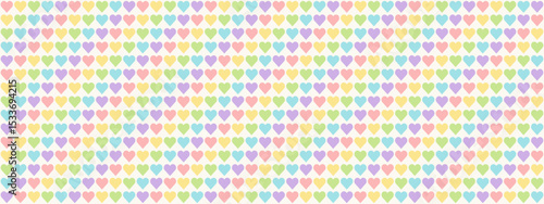 Rainbow Heart Mosaic, diagonal border, seamless vector pattern with colorful hearts in a rainbow palette. Perfect for backgrounds, textiles, and festive banner designs, spreads love and joy
