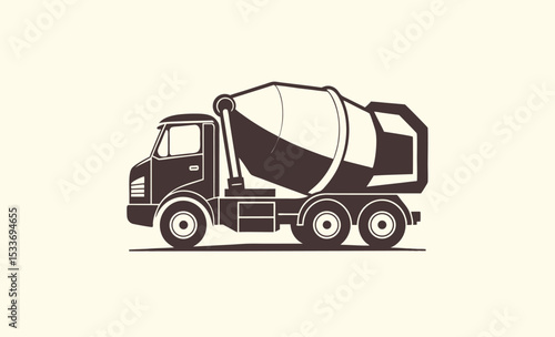 Cement mixer truck, construction vehicle icon, concrete transport silhouette, heavy duty truck vector