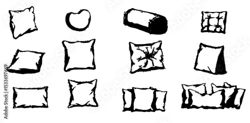 "Various Hand-Drawn Pillows & Cushions: A Sketch Collection of Diverse Shapes & Arrangements"