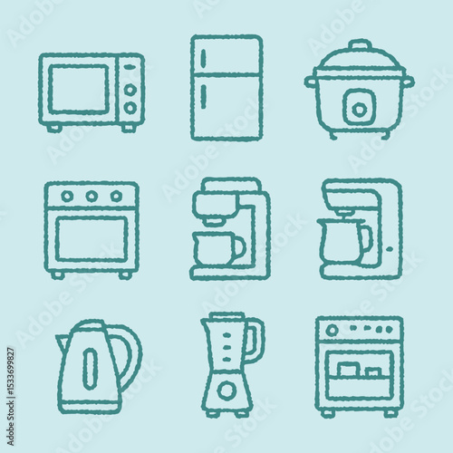 Hand-drawn Kitchen Appliances Icon Set