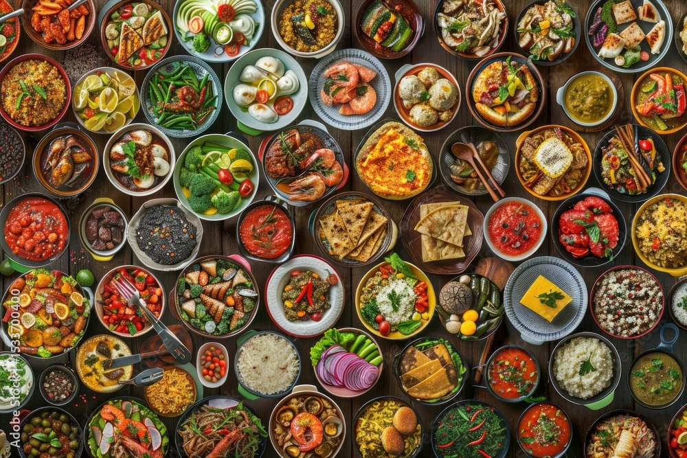 Sharp Image of Collage of Popular Global Dinners and Appetizers Sharp Image of Collage of Popular Global Dinners and Appetizers
