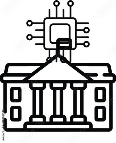 Microchip on Government Building Icon – AI in Governance and Digital Infrastructure
