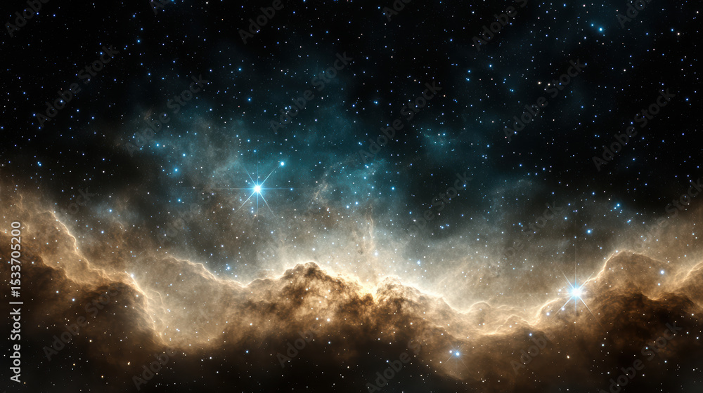 Fading nebula with brilliant stars illuminating cosmic scene, creating sense of wonder Fading nebula with brilliant stars illuminating cosmic scene, creating sense of wonder